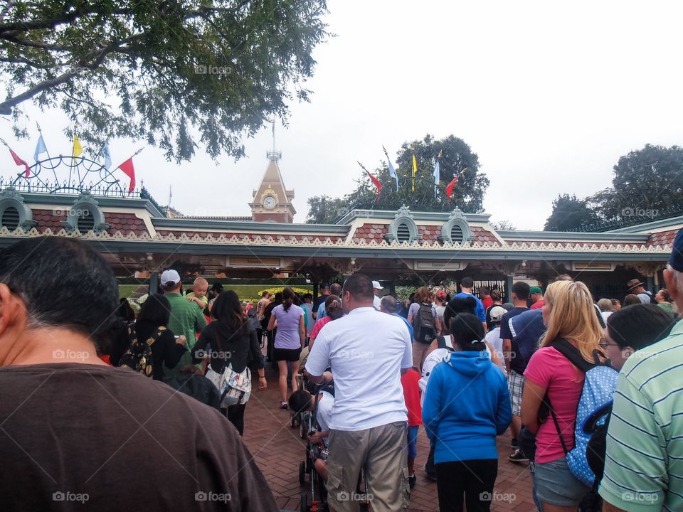 Crowd waiting to enter Disneyland