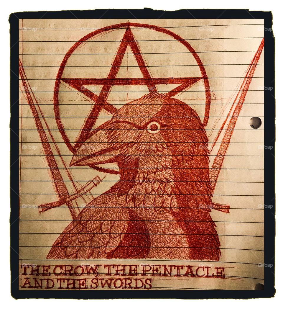 Journal artwork created in red ink. An overall enchanting and martial piece.