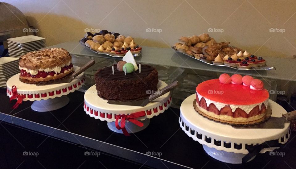 A display of fine desserts at a surprise 50th birthday bash.