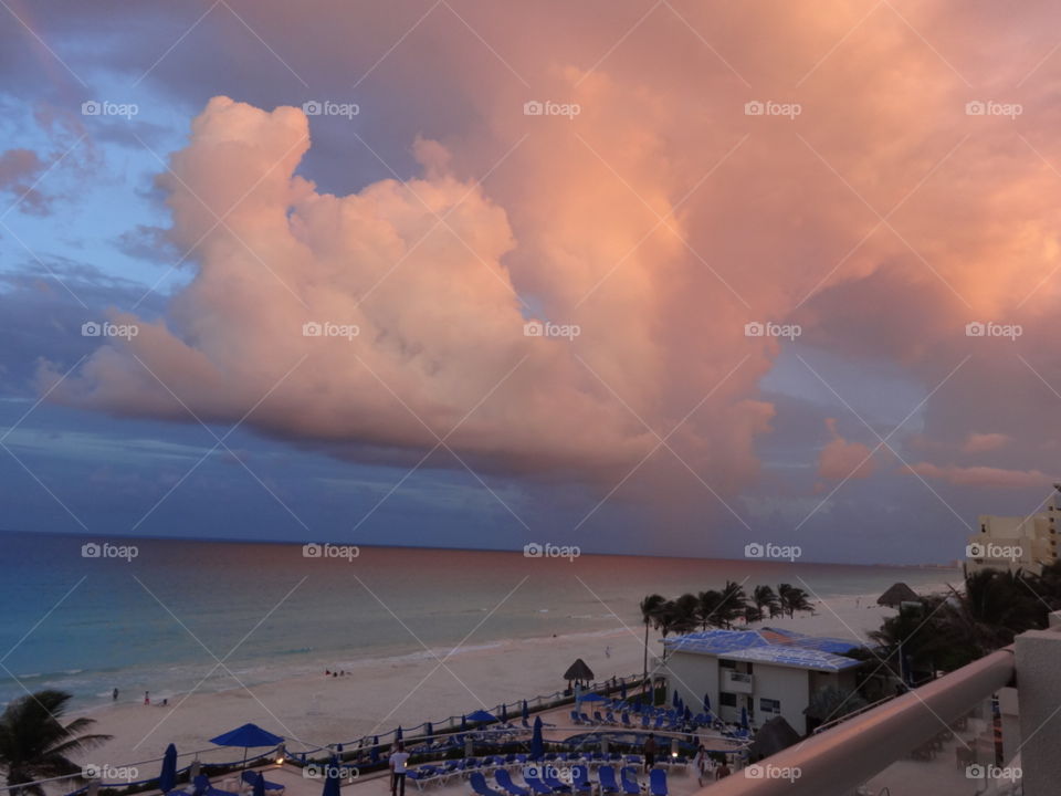 Beautiful Colorful Clouds at Dusk, Cancun Mexico