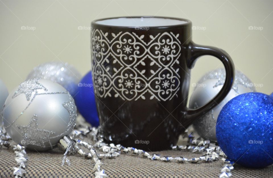 Celebration of Christmas- Christmas decorations with coffee mug