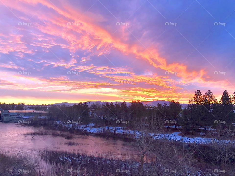 Winter Sunset over the Spokane River