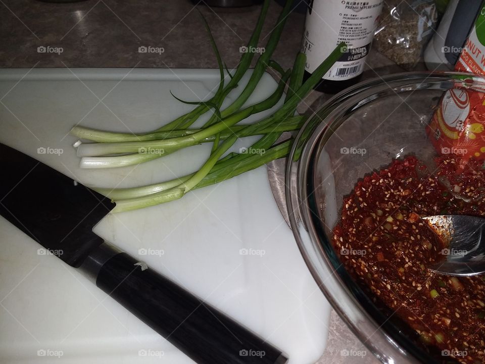 Korean chili and scallions... about to get good
