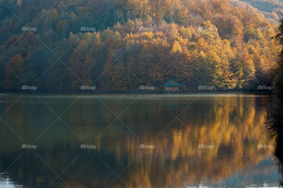Reflection on lake in West Serbia on autumn