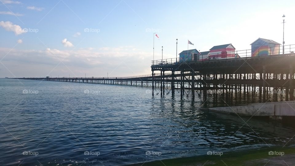 Southend Pier, the longest pleasure pier in the world at 1.34 miles. Shot in Spring from the east.