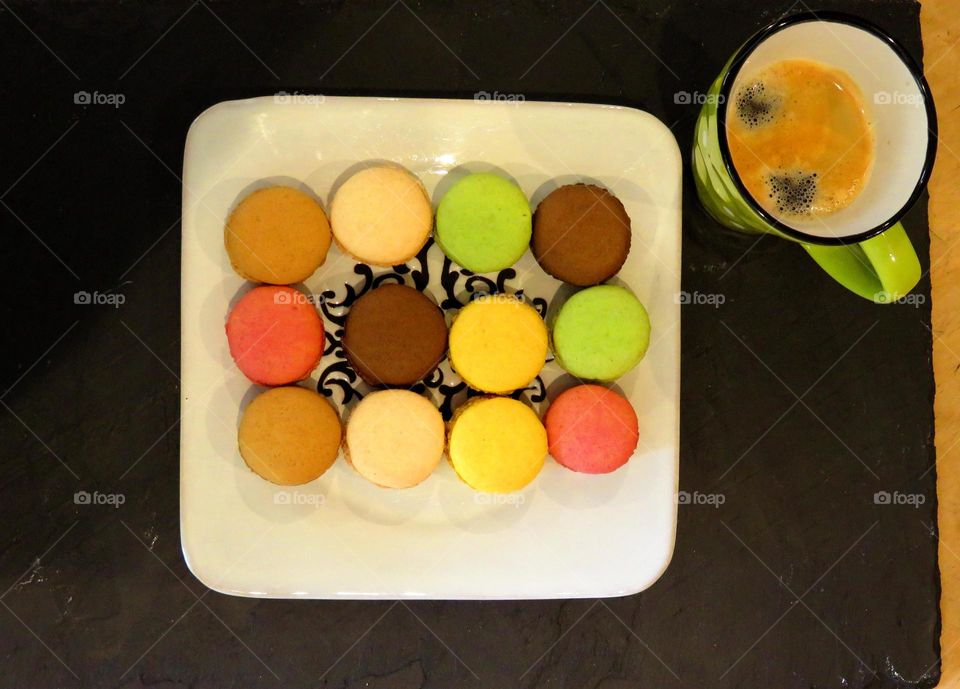 Colorful macaroons on plate