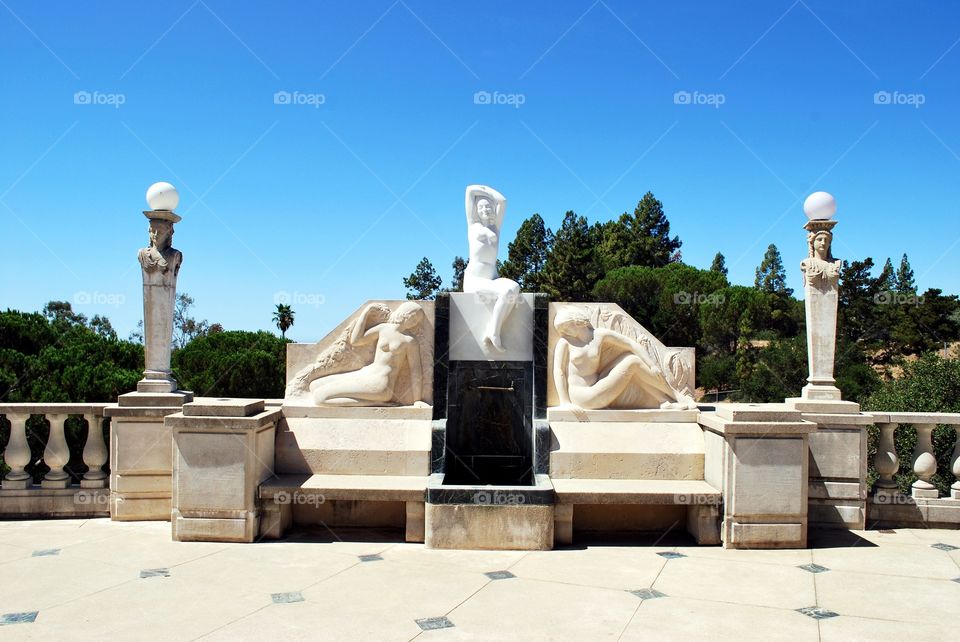 A seating bench in Hearst Castle backyard