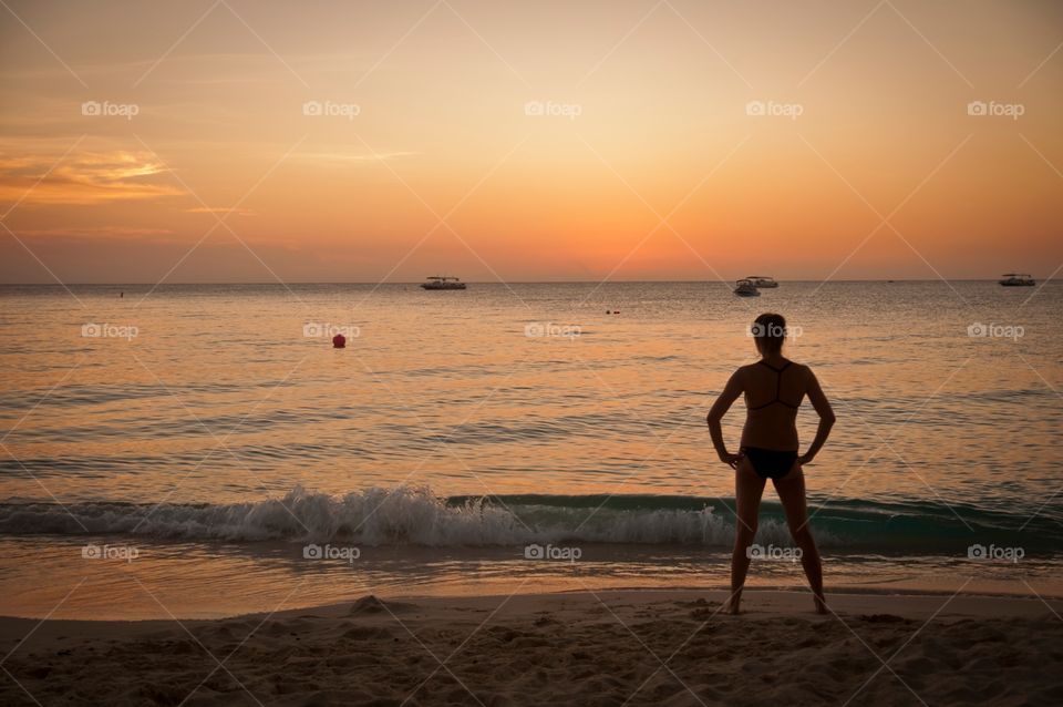 Silhouette at sunset in Grand Cayman  
