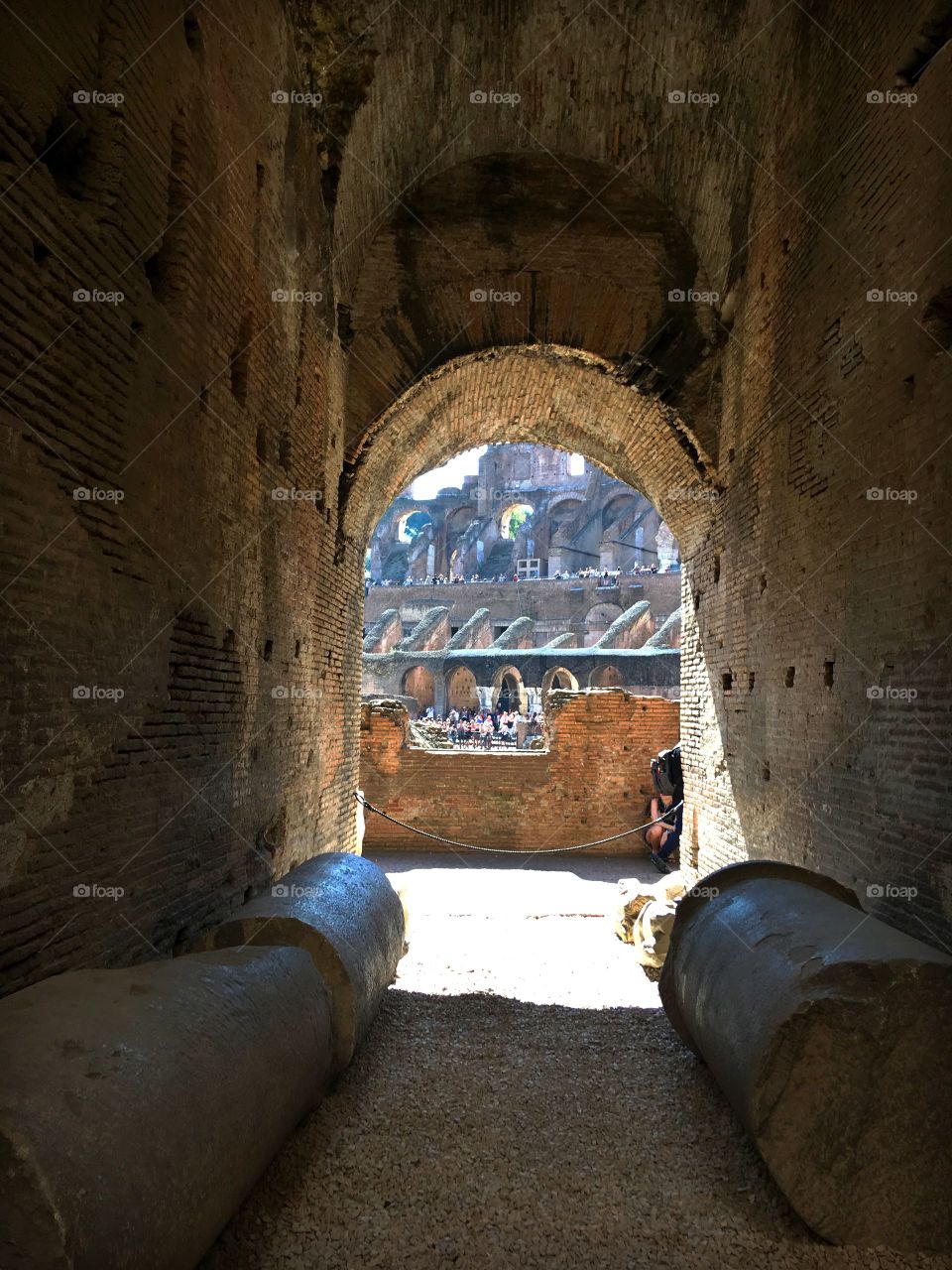 View through an arch in the Colosseum 