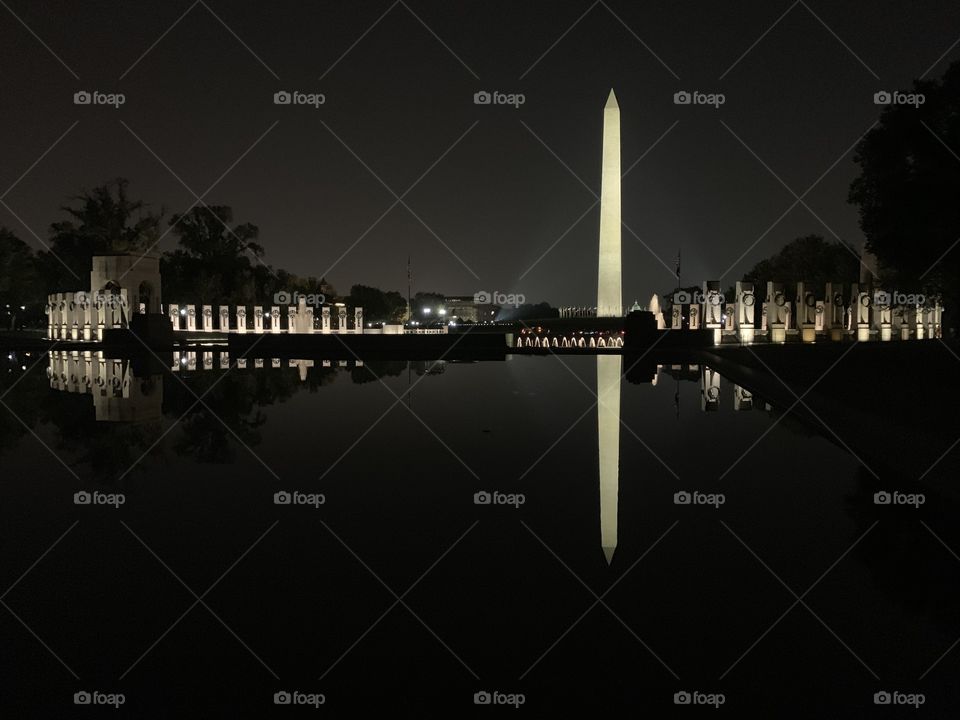 Night View of the Washington Monument Memorial in DC 