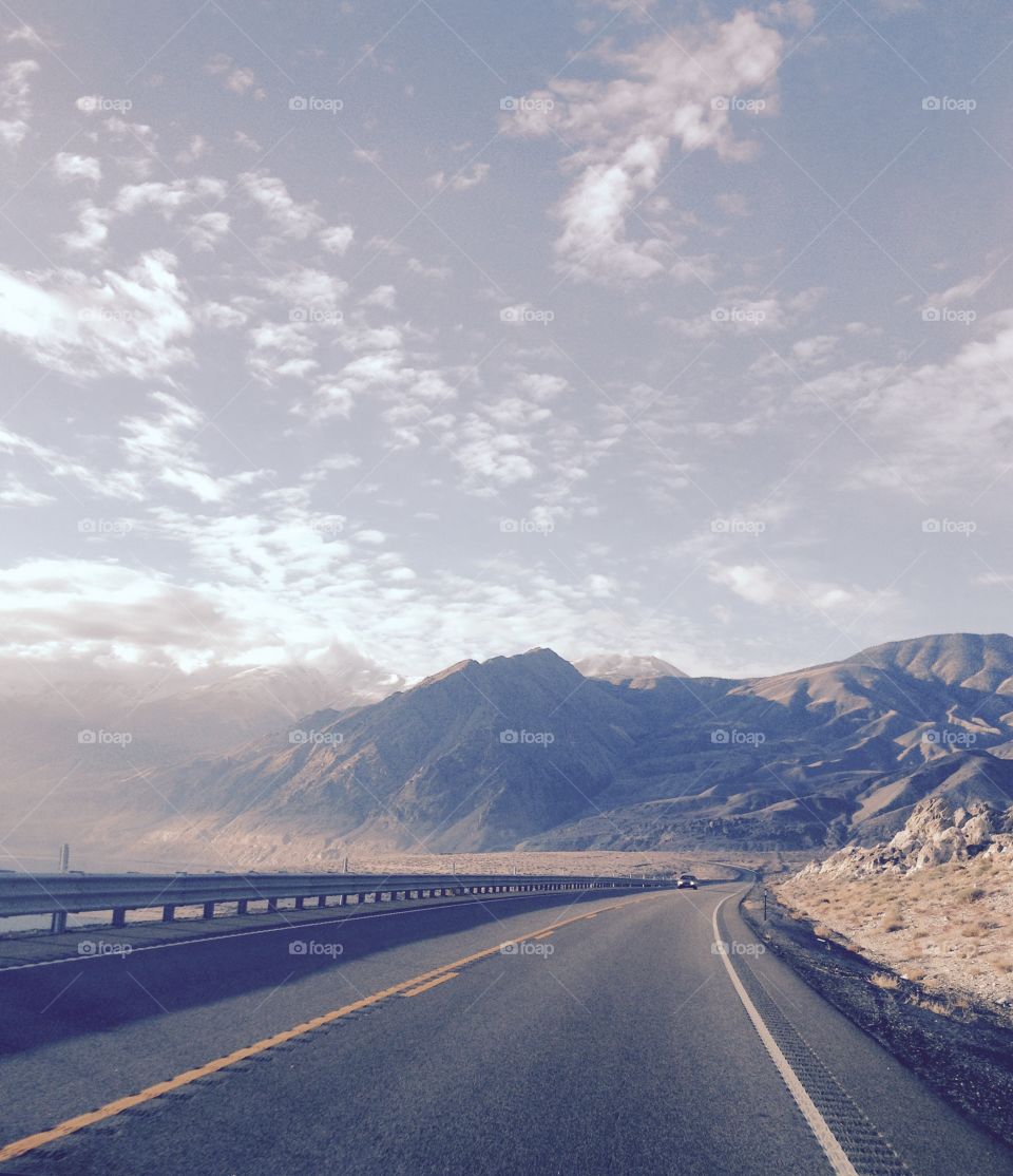 Driving through the desert. On a road trip through the the desert