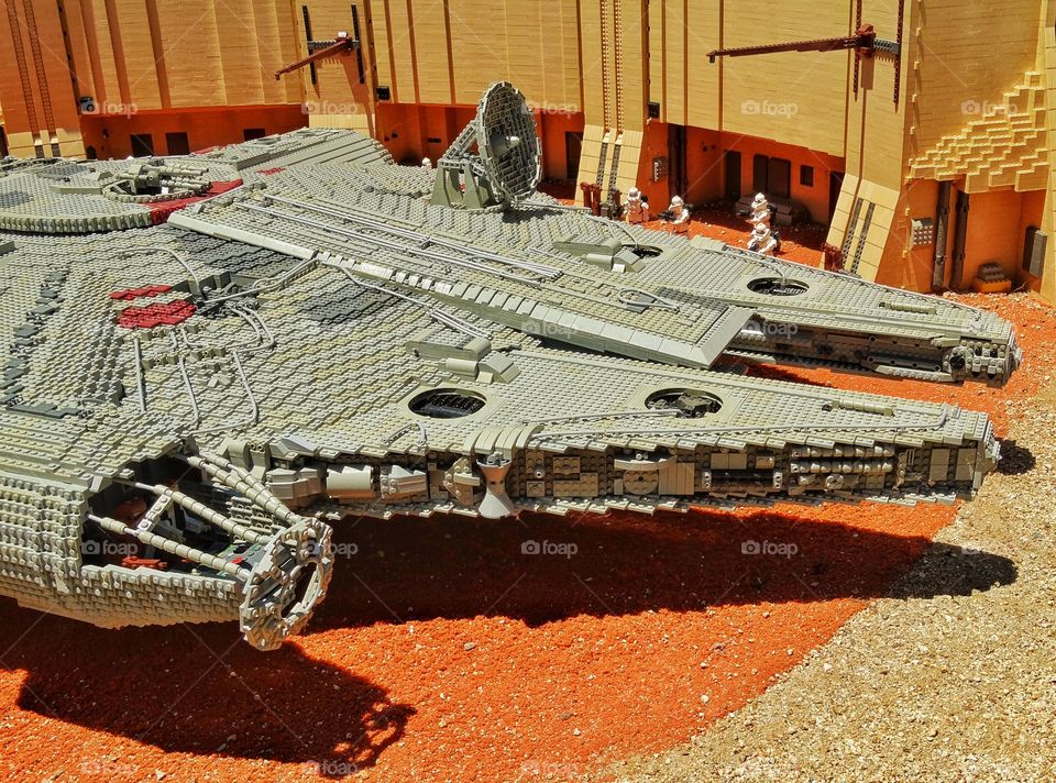 Star Wars Lego Diorama. Millennium Falcon Spaceship Built From Lego Bricks
