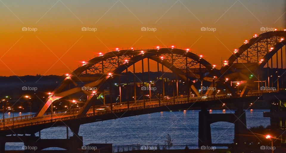 Lights on city bridge