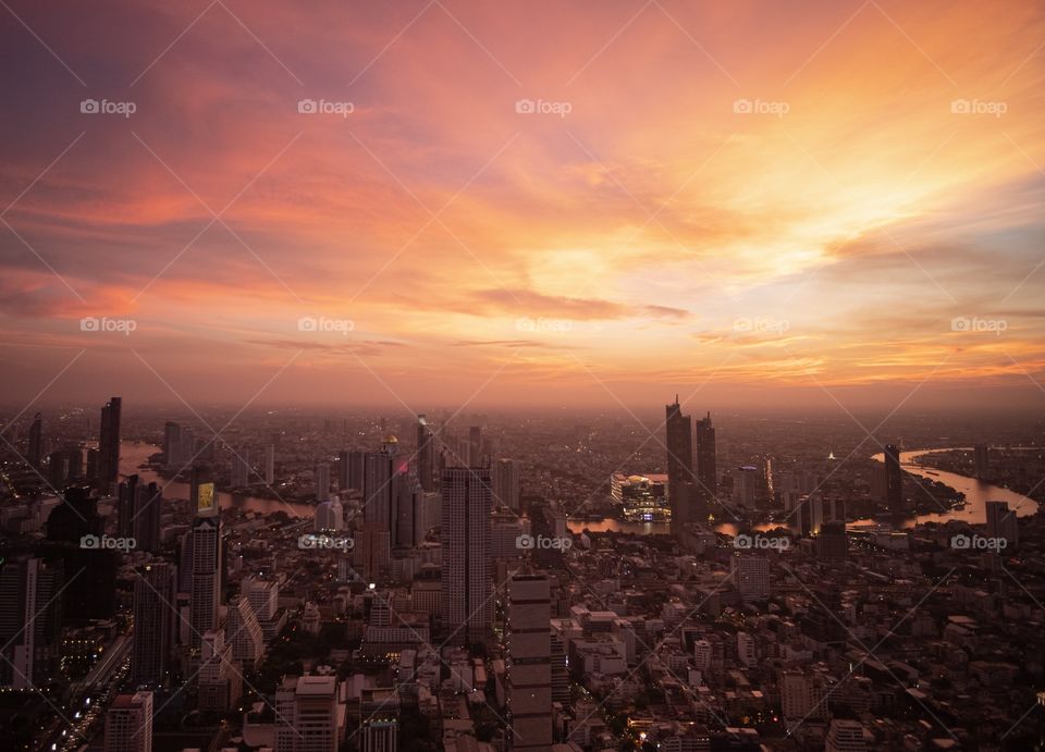 Bangkok/Thailand-May 04 2019: Beautiful twilight sky over city scape ,Bangkok Thailand