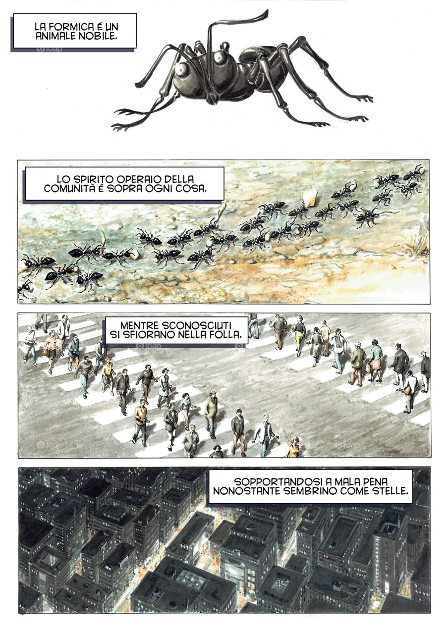 Tavola presentata ad un concorso. Disegno di un amico, lettering mio