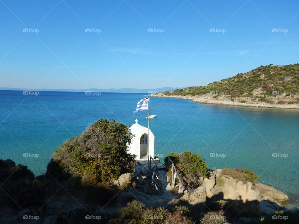 church on the beach in greece,sithonia