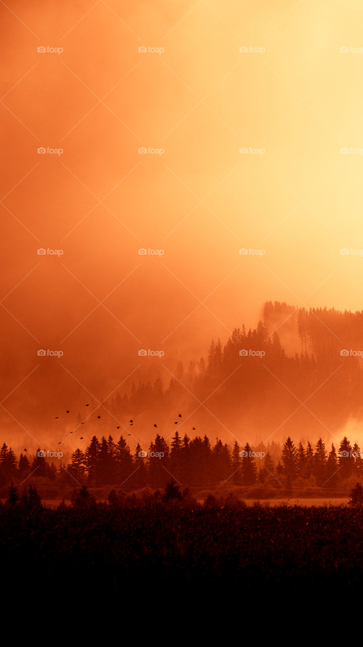 An inspiring red mountain landscape. Tatry mountains in Slovakia. A beautiful wallpaper for smartphone screen. Red abstract gradient with perspective.