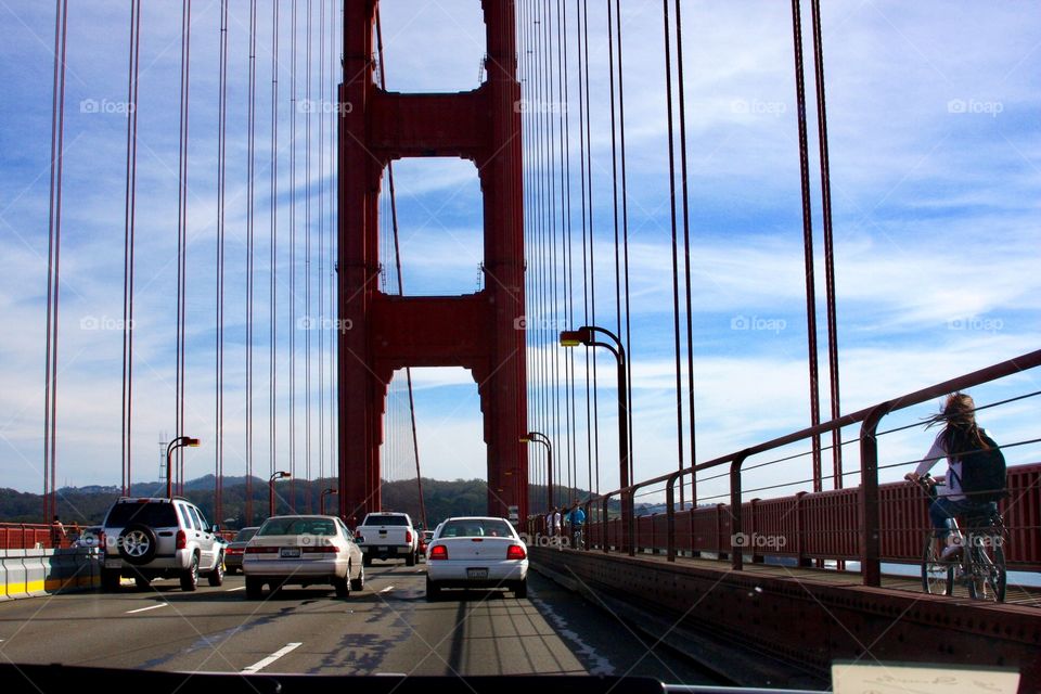 Commuting across the Golden Gate Bridge in San Francisco 