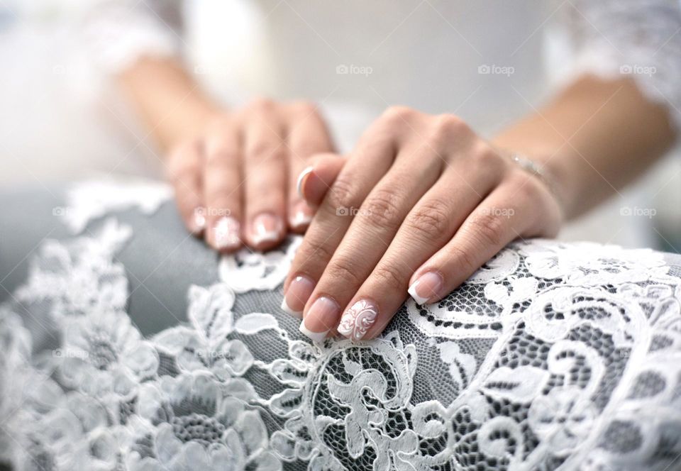 White beautiful bride manicure 