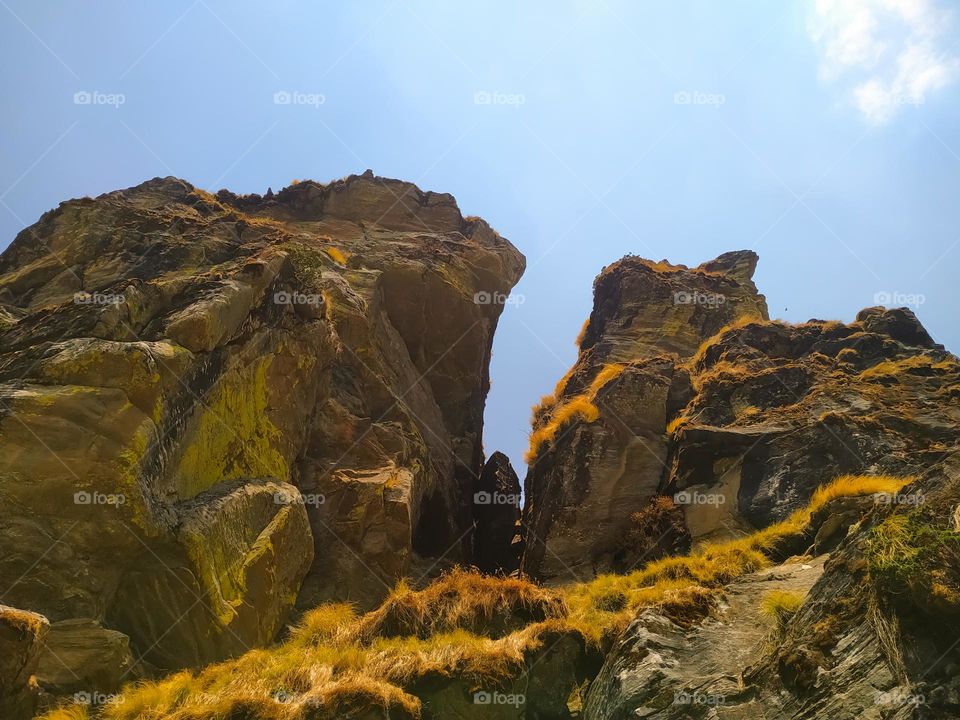 A amazing view of rocks in the mountains with sky