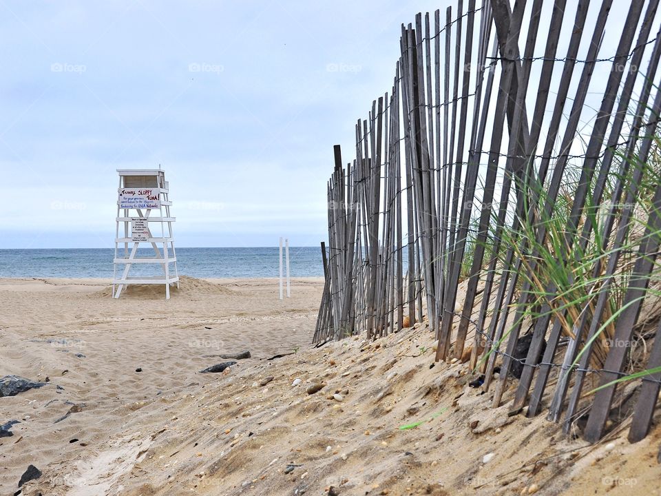 Montauk Beaches. Beaches at Montauk point with sand dunes and lifeguard chair. 
Zazzle.com/Fleetphoto 