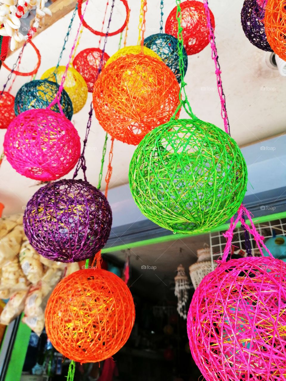 Yarn ball ornaments for decoration.