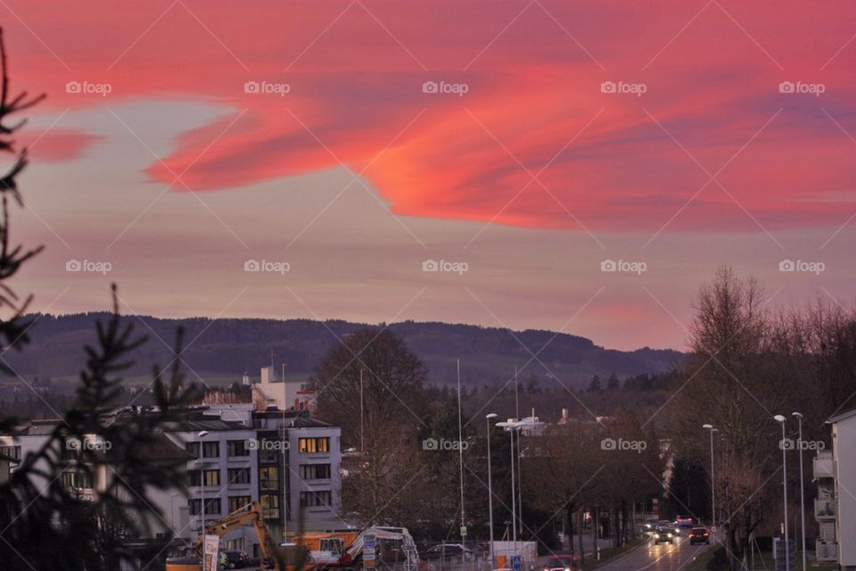 Scenic view of cityscape during sunset