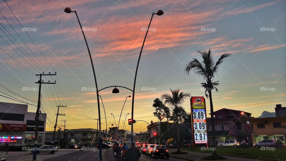 Balneario's Gas Station from Fifth Avenue at Sunset
