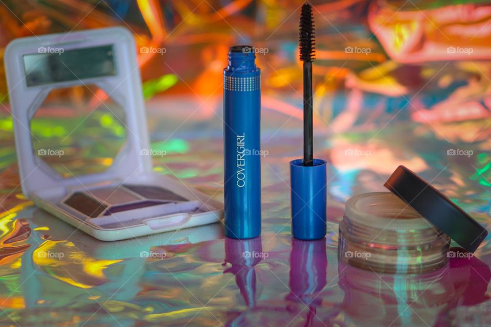 Beauty products on a colorful background