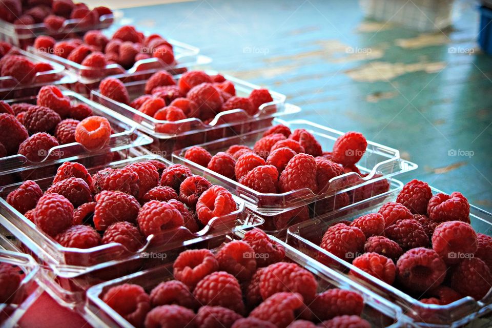 Raspberries in market
