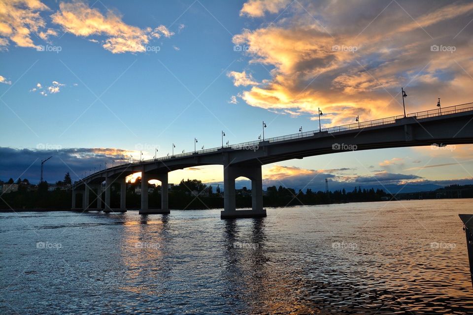 Tacoma Narrows Bridge at sunset