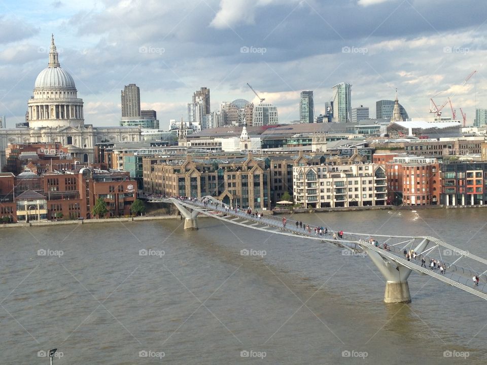 London. View of City and St Paul's cathedral seen from Tate Modern