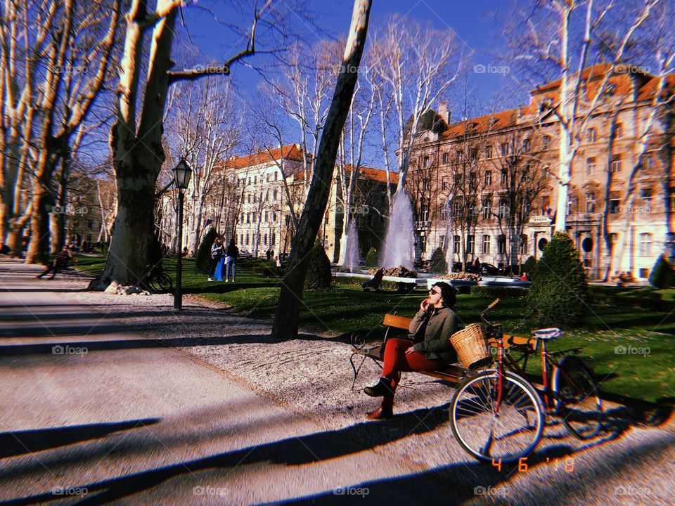 composition of a woman in the park in Zagreb, Croatia. portrait. public. Park. scenic. woman. model. 