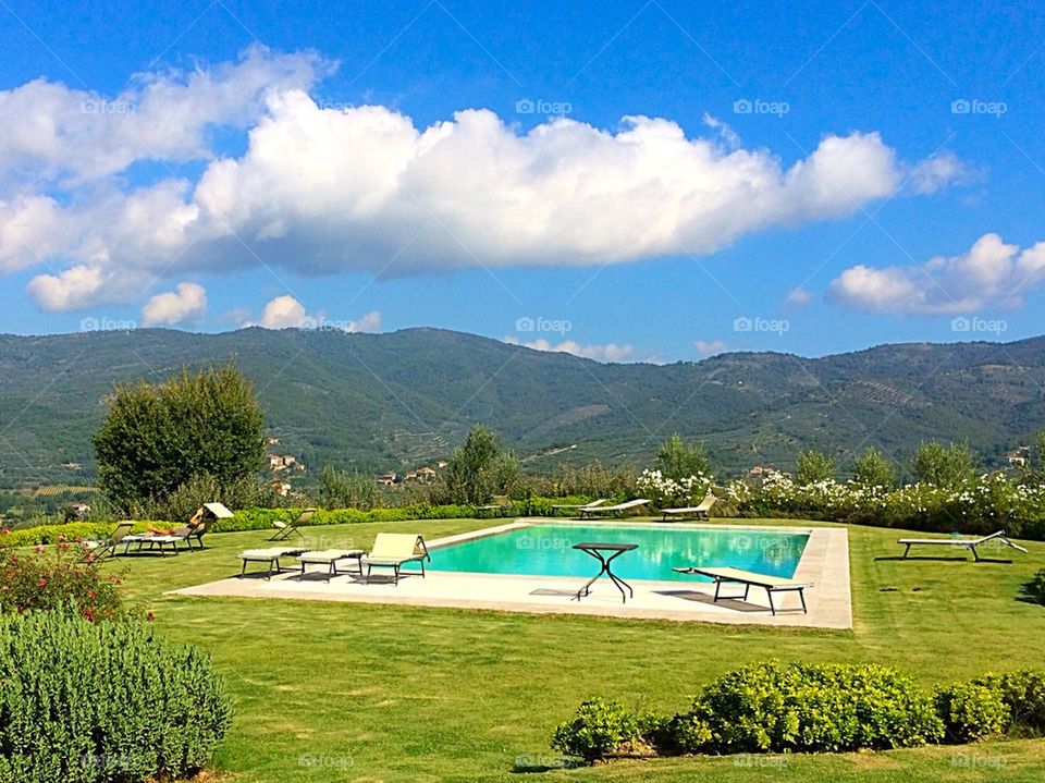 Tuscany pool with hillside view