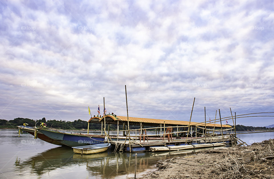 The tourist boat pier park on the Mekong River at Loei in Thailand.