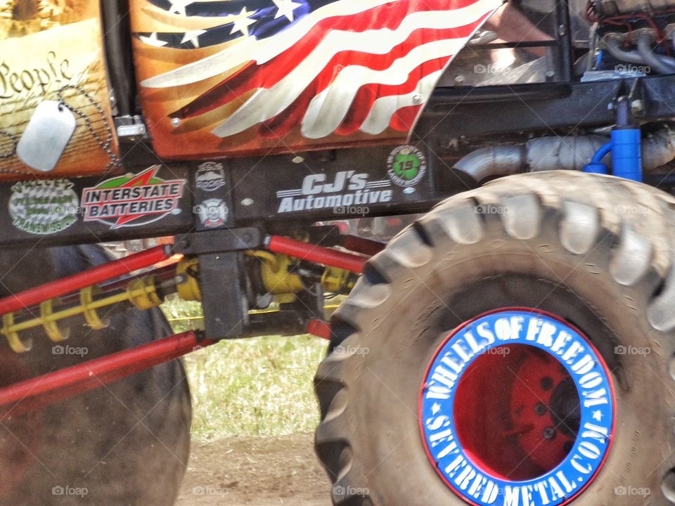 American Monster Truck. Powerful American Monster Truck At Fourth Of July Celebration
