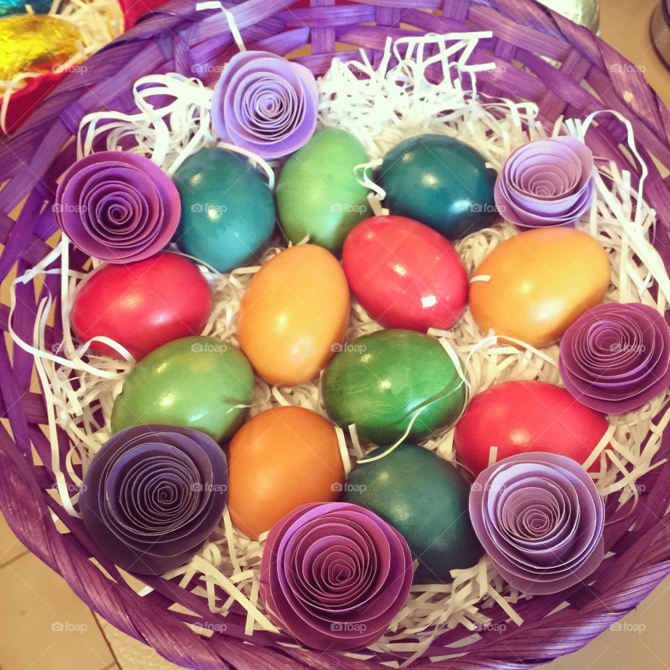 Eggs. Easter Eggs in a basket