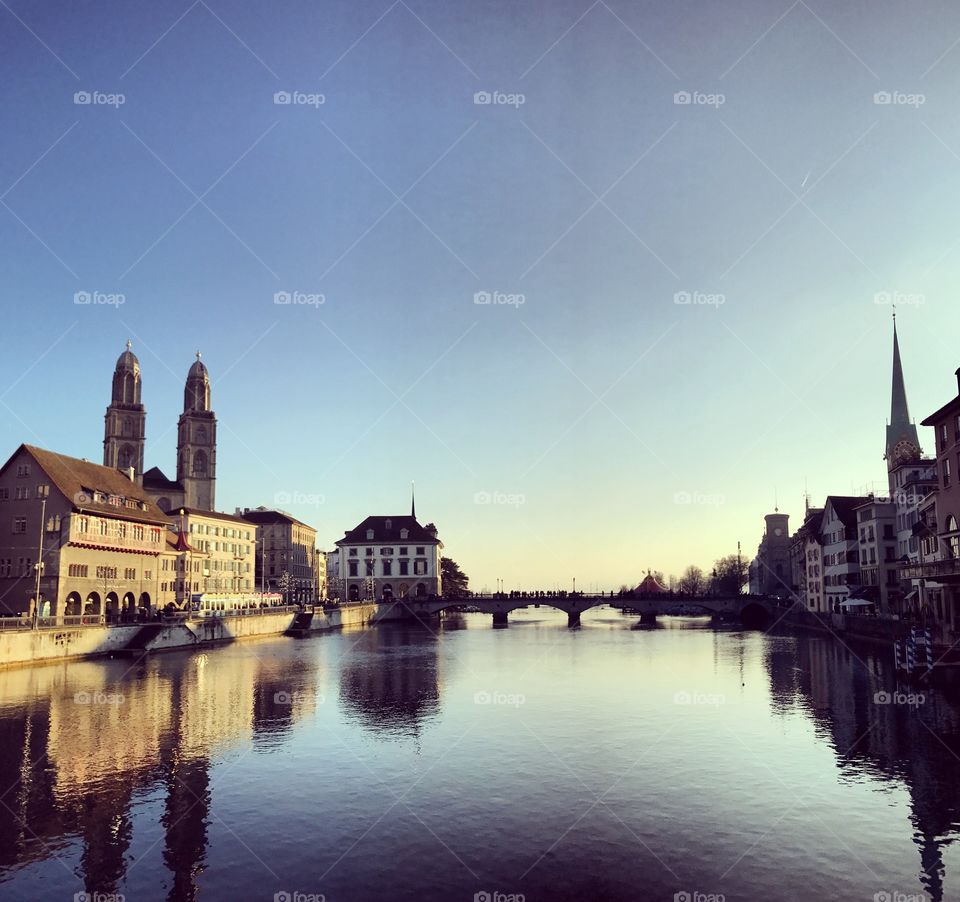 Zürich showing off with the Grossmünster and Fraumünster on either side