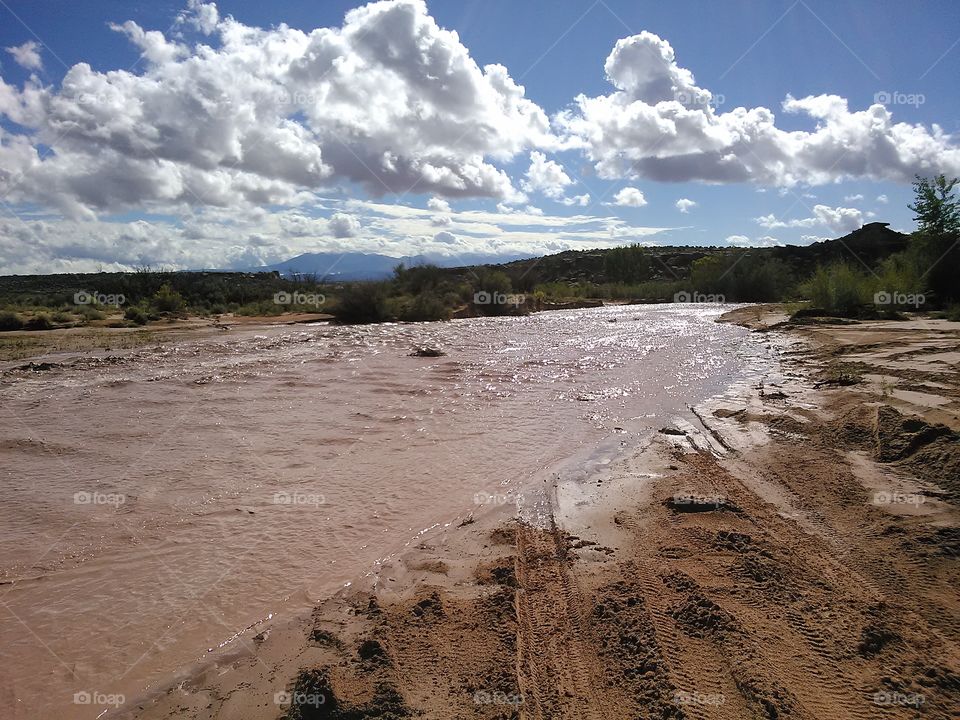 New River. Flash flood the day before creating rivers that weren't there when driving in
