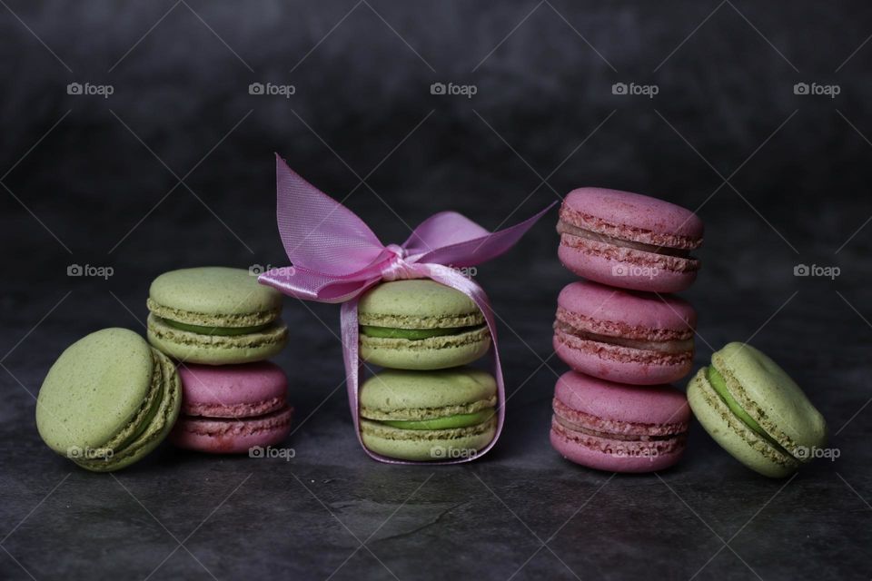 pink and green macarons