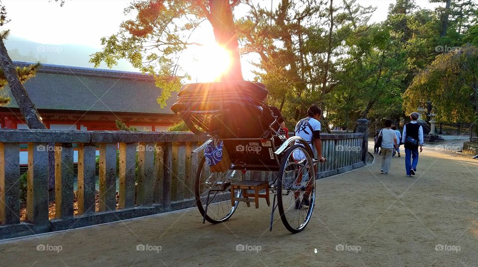 Japanese rickshaw at the sunset