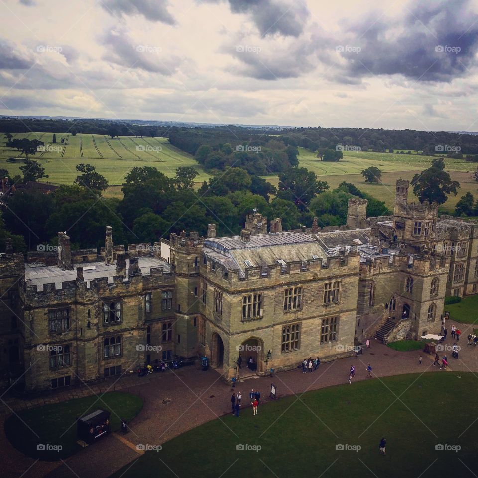 Aerial view of Warwick castle, England