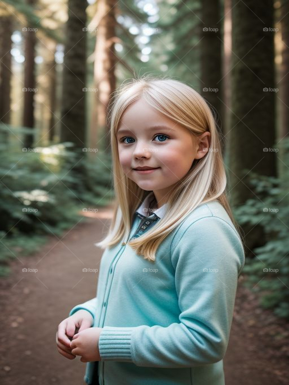 Cute little girl walking in the forest
