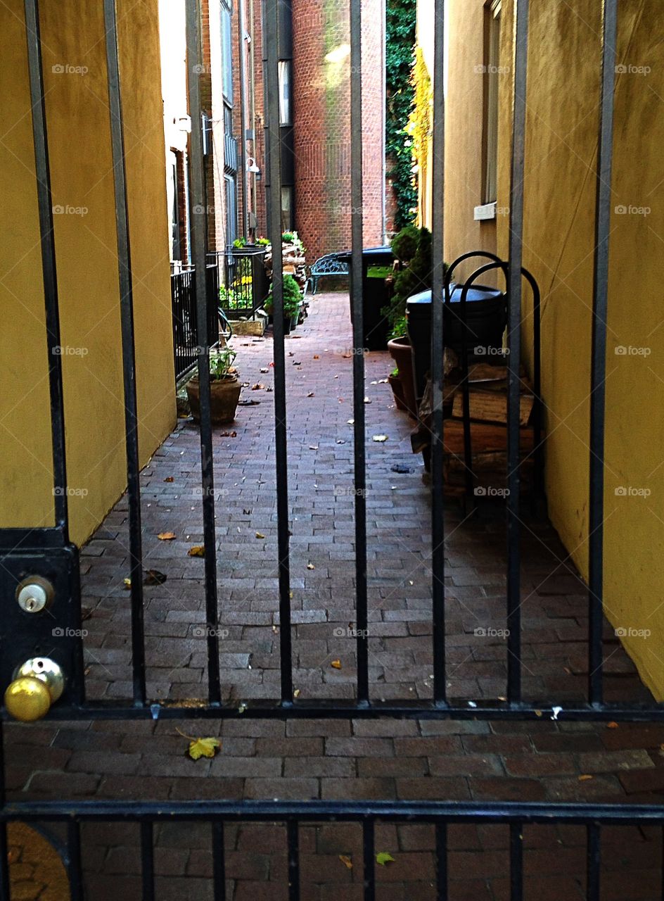 Stopping to take look into a courtyard on Society Hill 