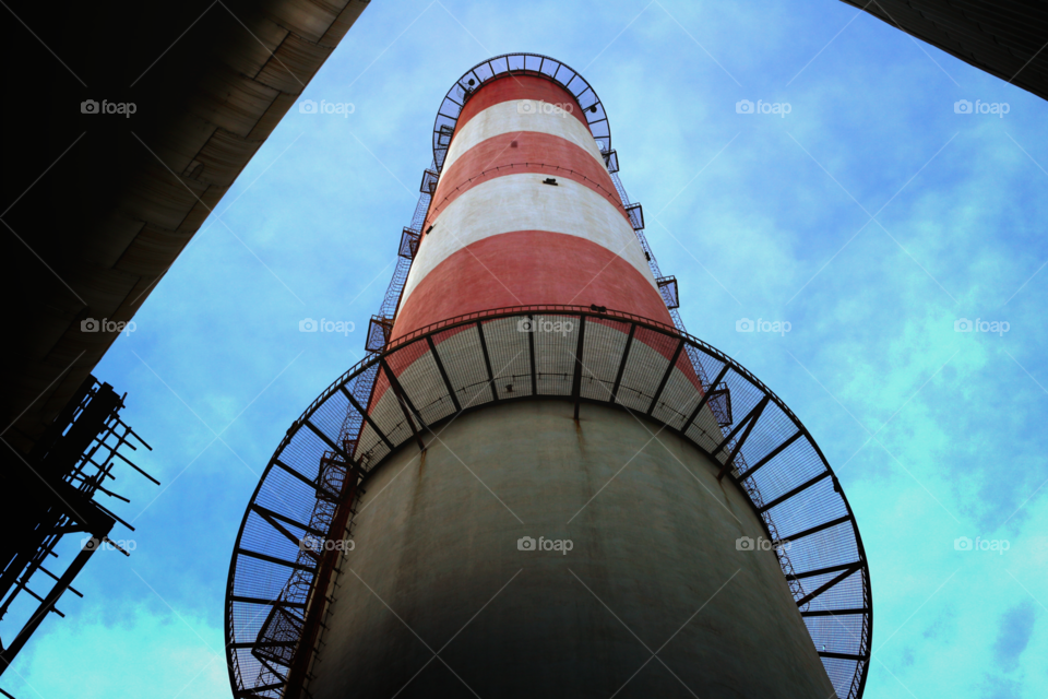 Exhaust tower. Looking up view in Power plant construction