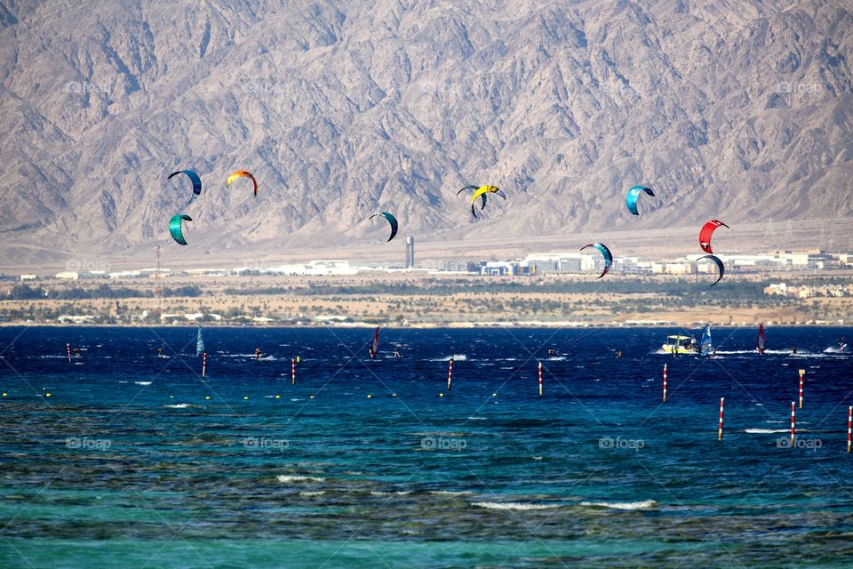 Kitesurfing. Red Sea. Eilat 