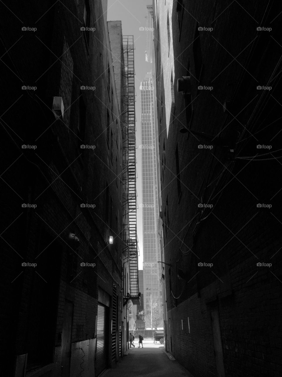 An alley between two skyscrapers in downtown Cleveland, OH.