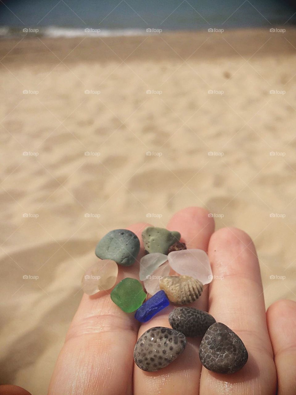 Sea glass and Petoskey stones 