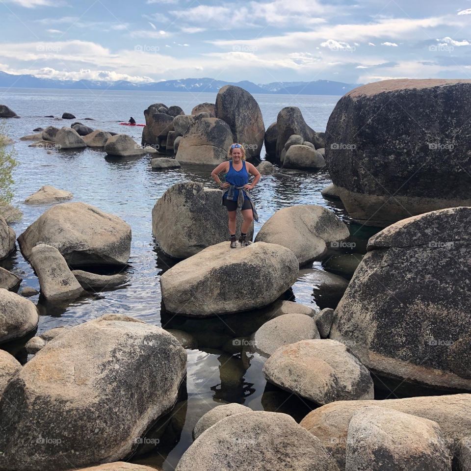 Hiking and climbing rocks in Lake Tahoe. An adventure in the crisp mountain air is always relaxing. 