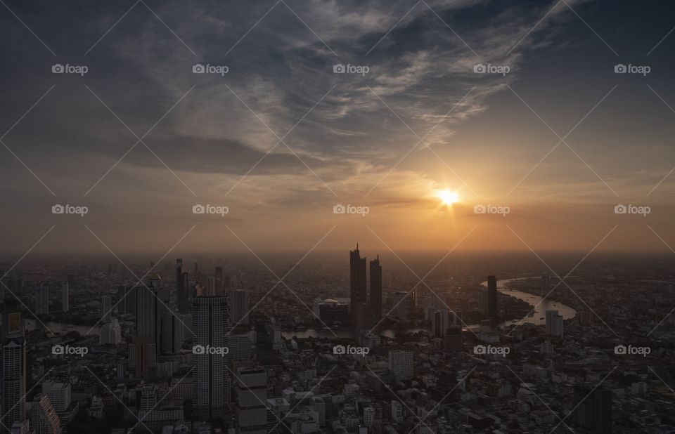 Sunset in the central city ,Bangkok Thailand